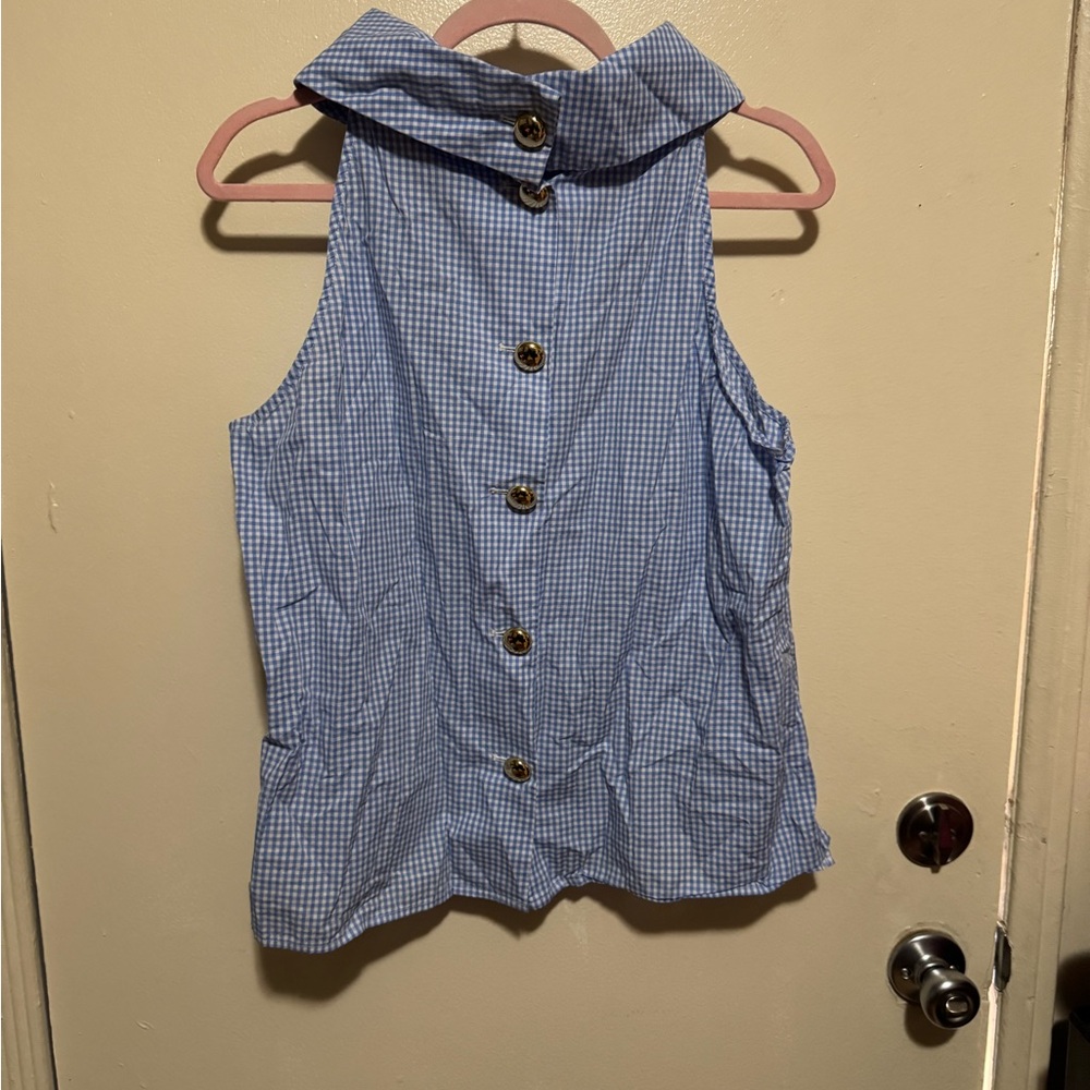 Blue Gingham Sleeveless Blouse
